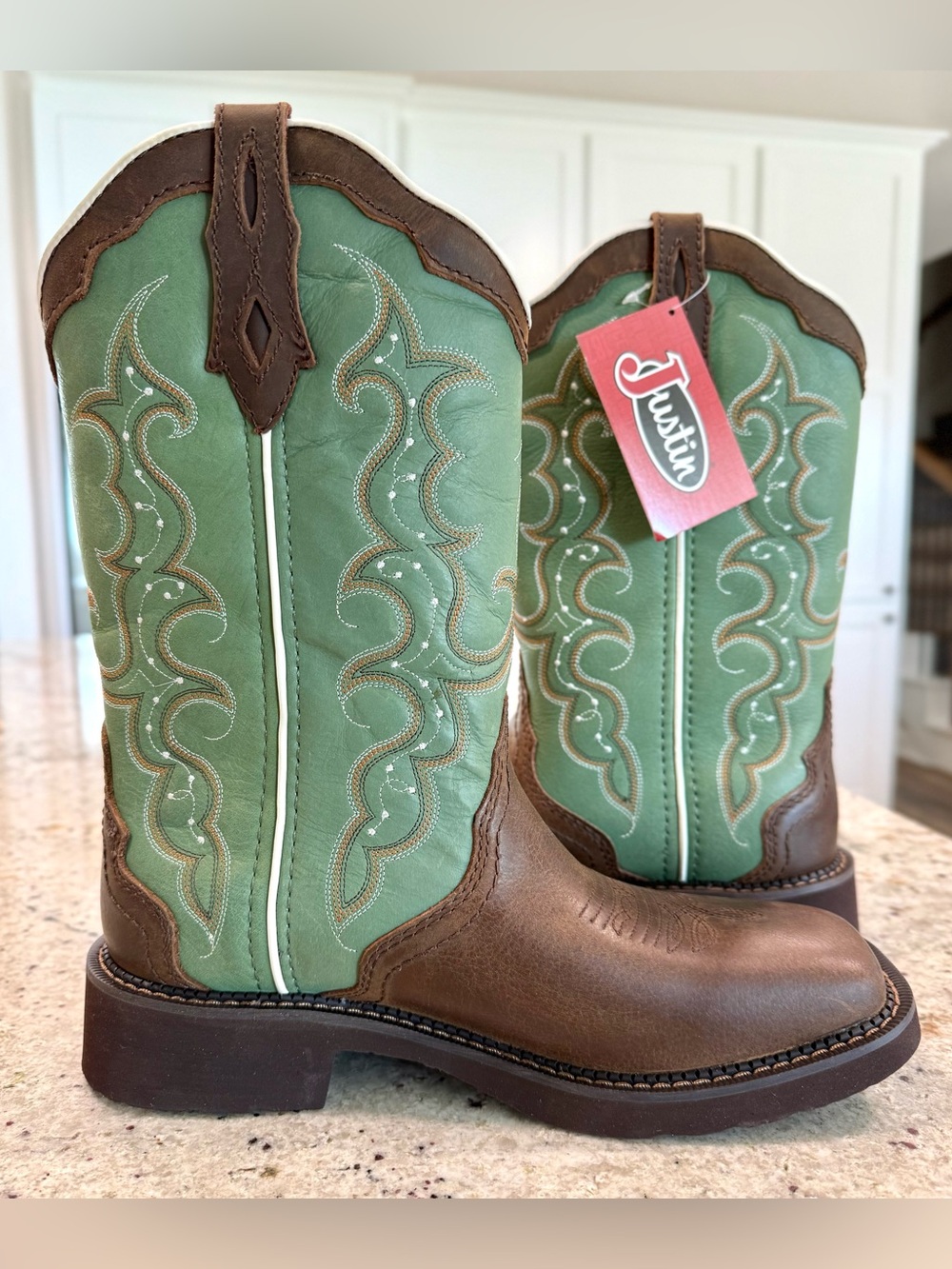 Justin Ladies Gypsy "Raya" Turquoise Water Buffalo Cowboy Boots (NWT) - Picture 6 of 16